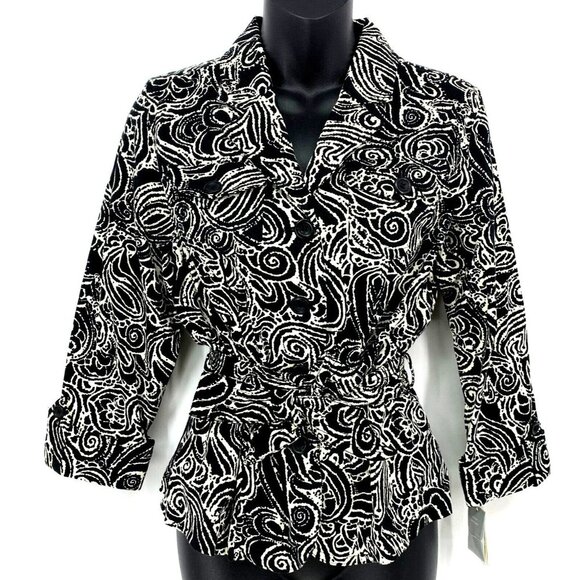 Charter Club Tops - Charter Club Top Size Small Black Brown Combo Paisley Roll Tab Sleeve Women New